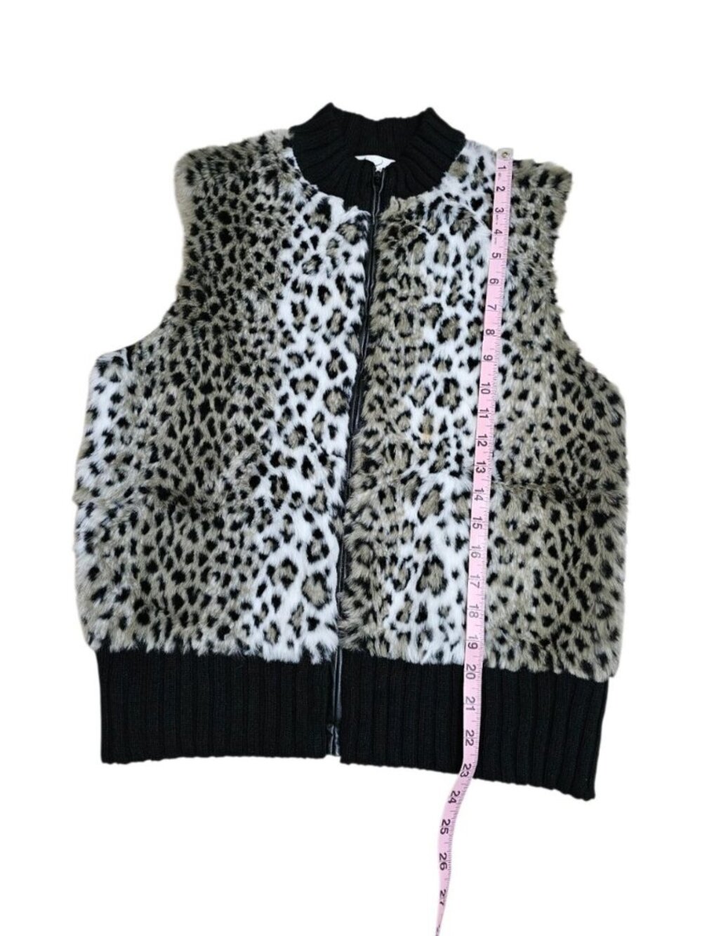 Kim Rogers Women Large Vest Black Grey Leopard Faux Fur Statement Y2K Archival - Picture 6 of 6